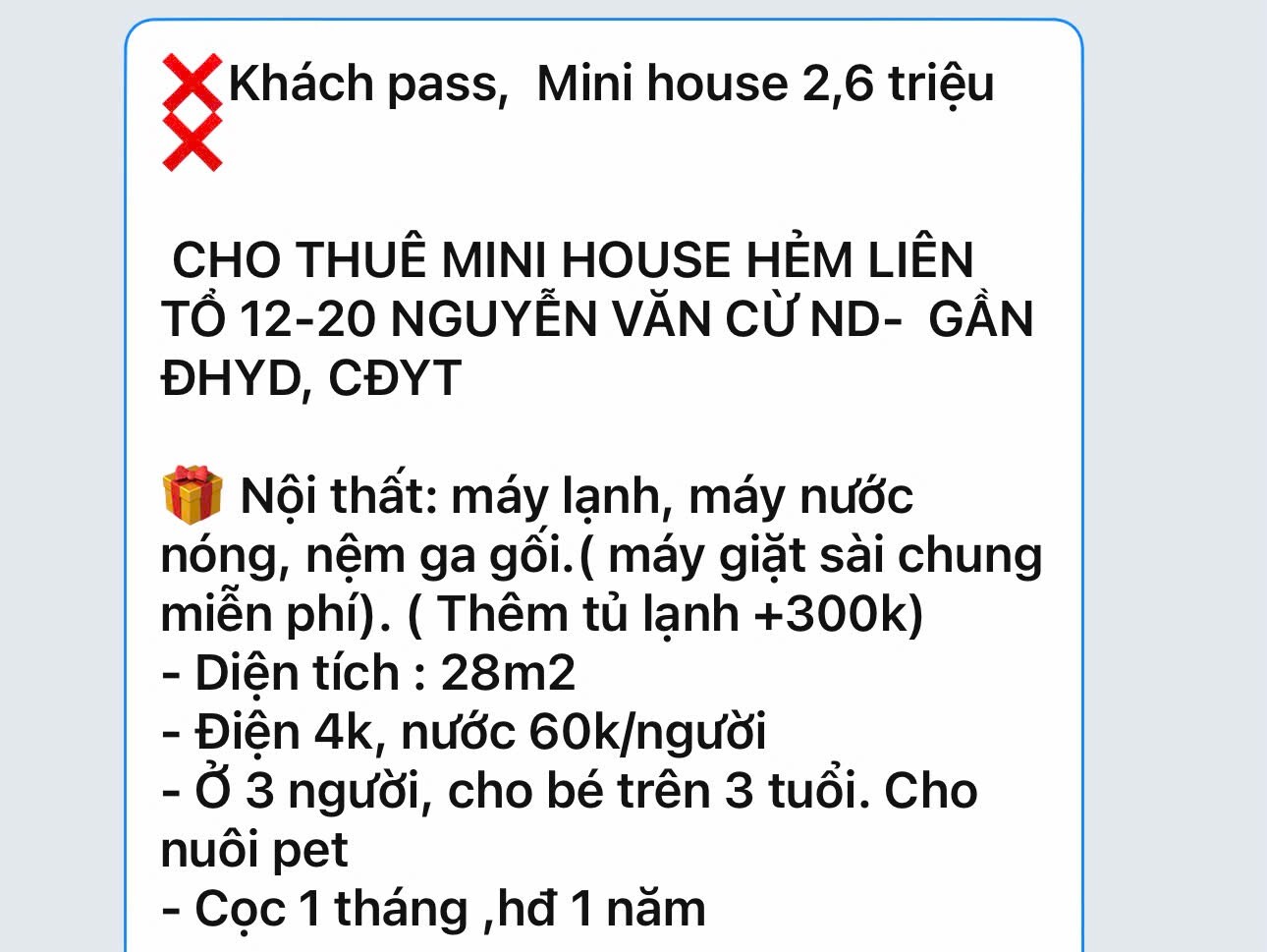 CHO THUÊ PHÒNG MINI HOUSE 28m2 giá 2tr6-0